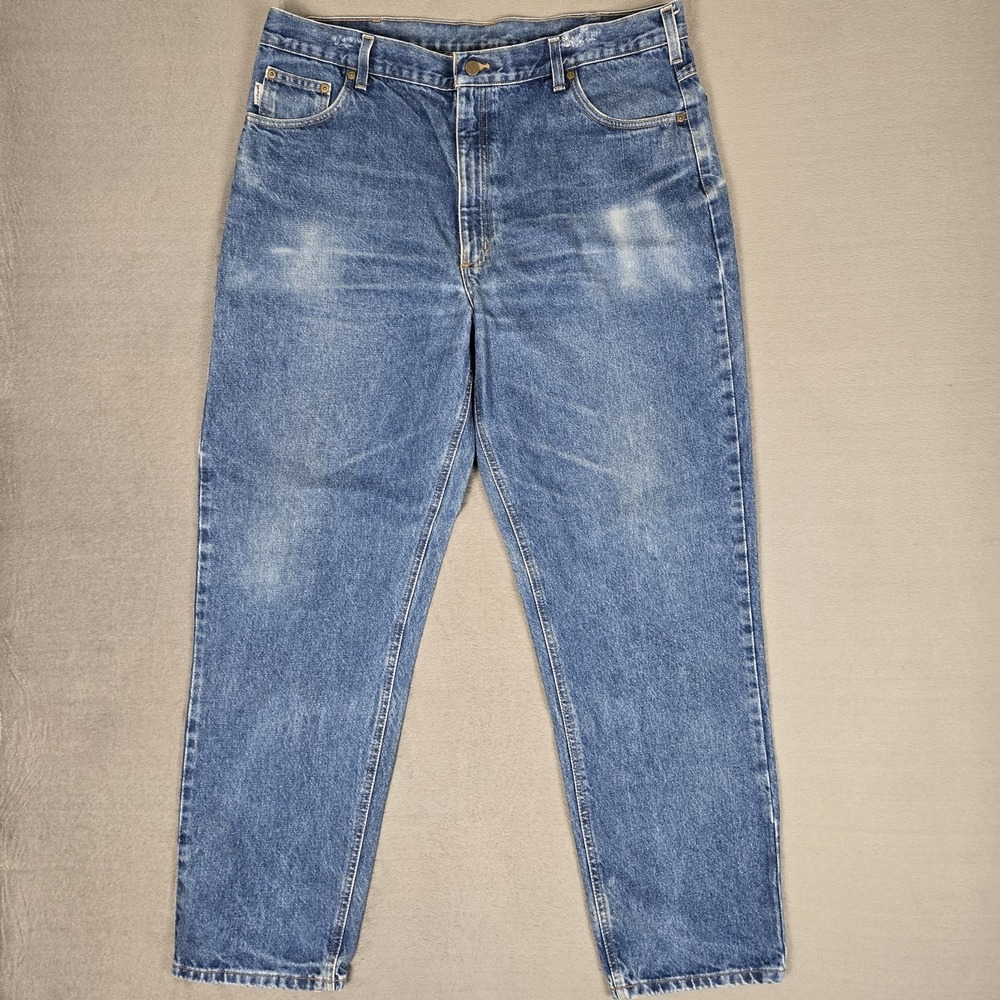 Vintage Carhartt Mens Relaxed Fit Tapered Jeans Size 42x32 B17 DST Blue Workwear